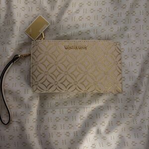 Michael Kors Cream & Gold Patterned Wristlet